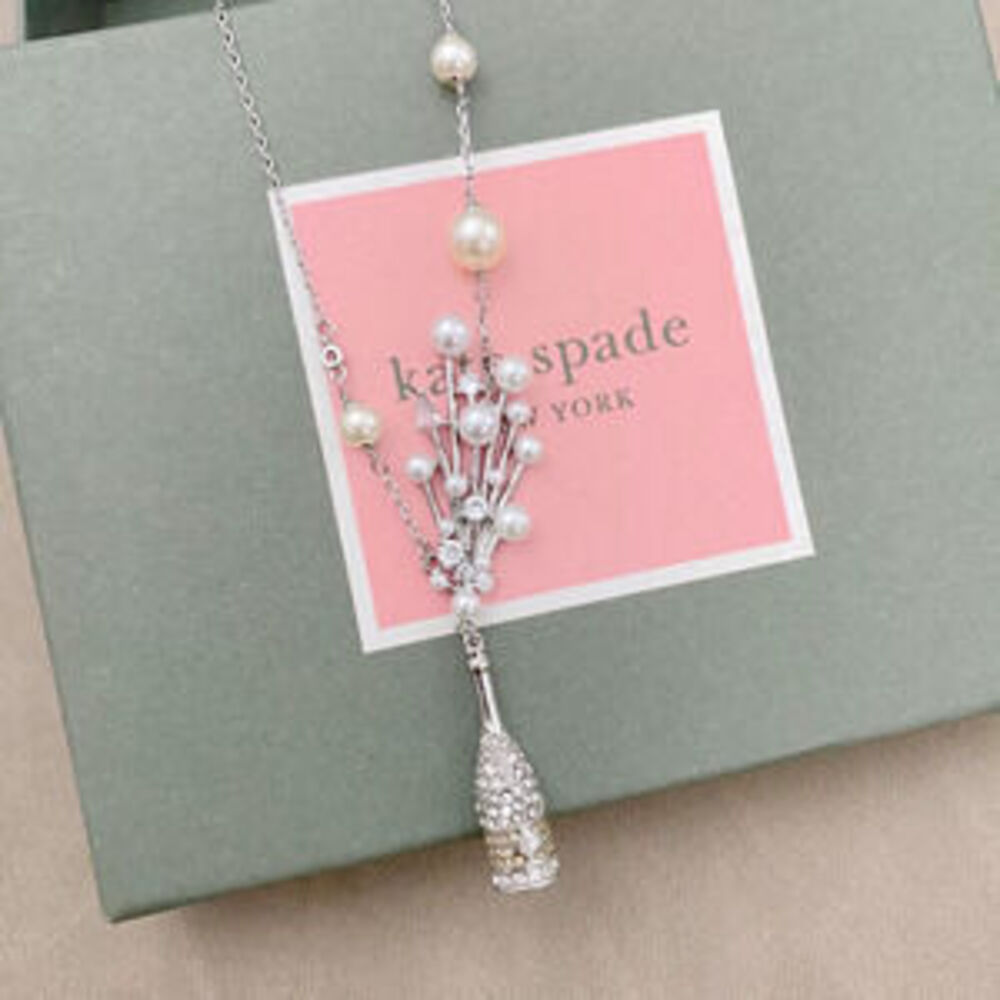 kate spade Champagne Bottle Necklace Micro Set Diamond Pearl Firework